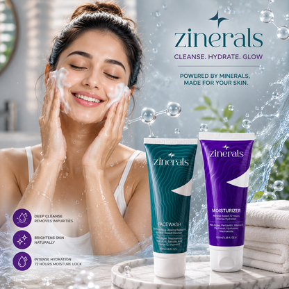 Zinerals Glow Duo | Brightening Face Wash + 72HR Moisturizer | Save ₹79